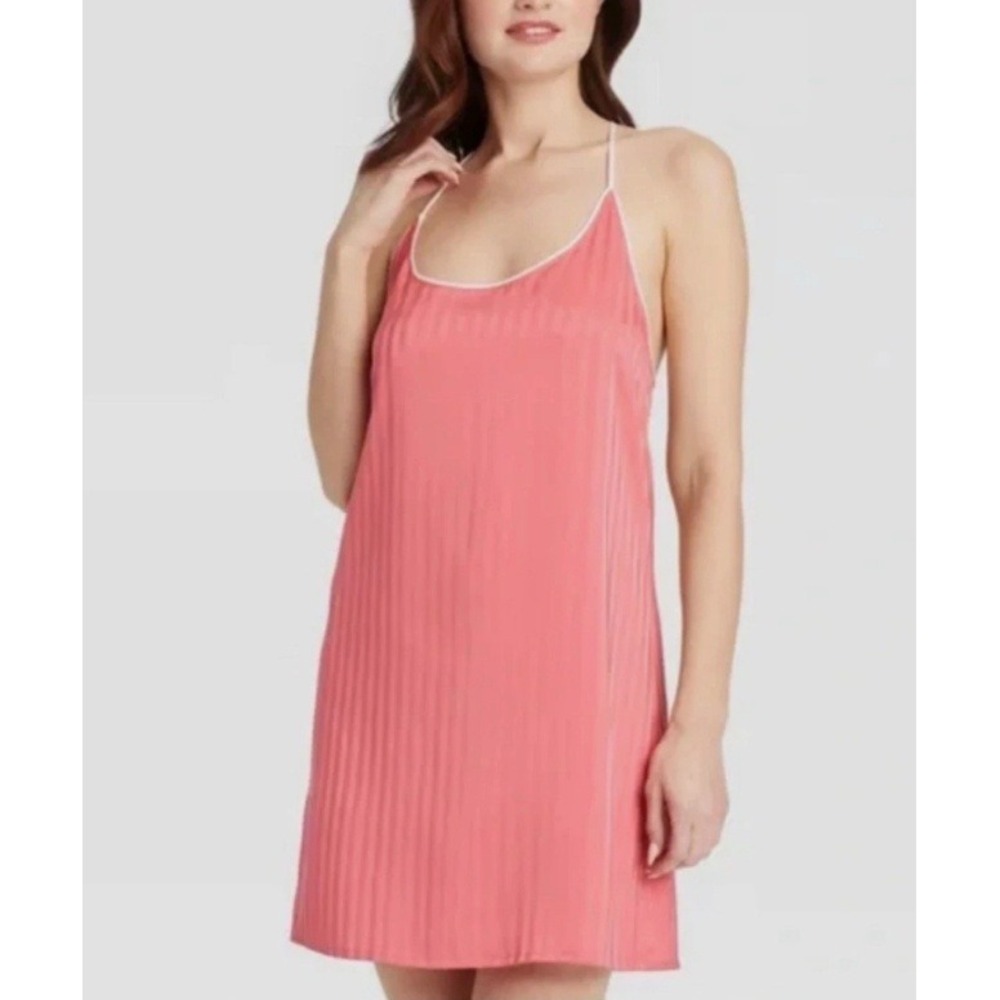 Auden Luxury Collection Shadow Striped Satin Pajama Chemise Coral Red 1X